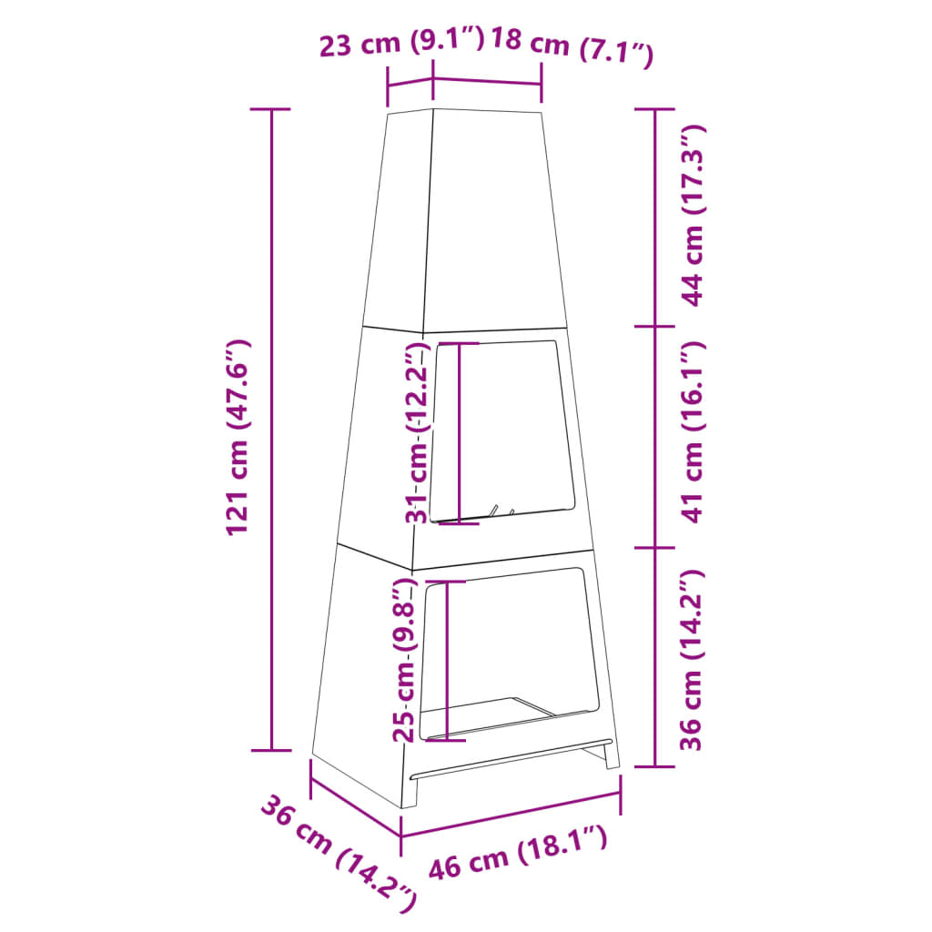 Caminetto da Esterno Design Torre Deposito Tronchi Nero Acciaio 4005750