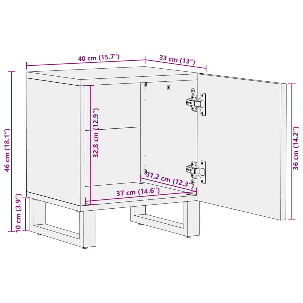 Comodino 40x33x46 cm in Legno Massello di Mango 377420