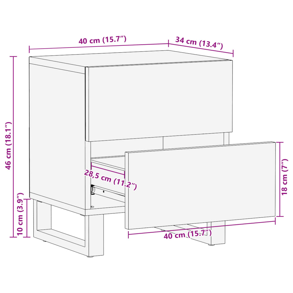 Comodino 40x33x46 cm in Legno Massello di Mango 377430