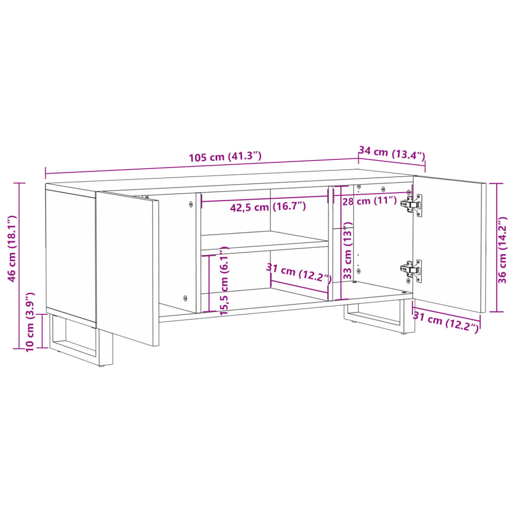 Mobile Porta TV 105x34x46 cm in Legno Massello di Acacia 377440