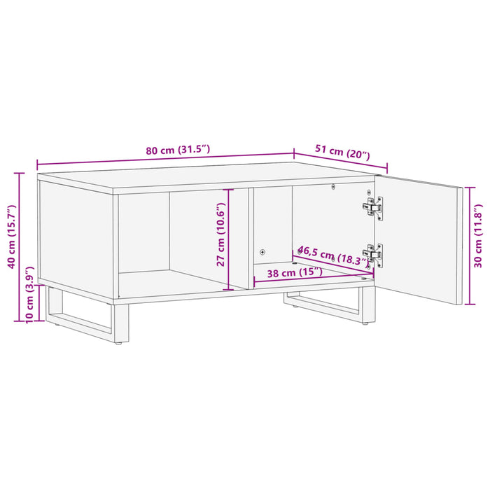 Tavolino da Salotto 80x51x40 cm Legno Massello di Mango Grezzo 377456