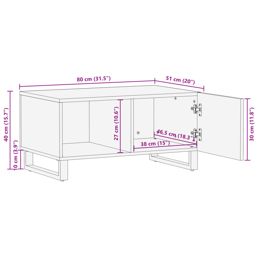 Tavolino da Salotto 80x51x40 cm in Legno Massello di Acacia 377457