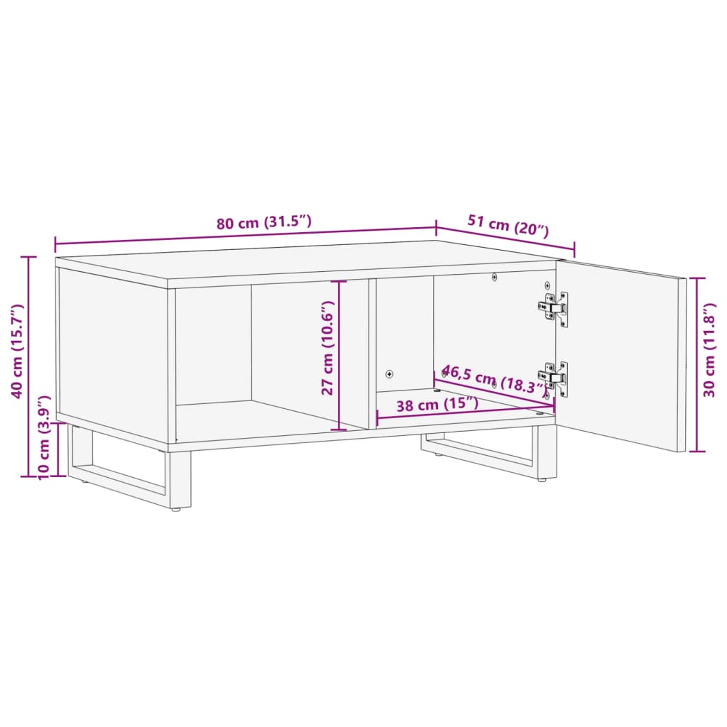 Tavolino da Salotto Marrone 80x54x40 cm Legno Massello di Mango 377458