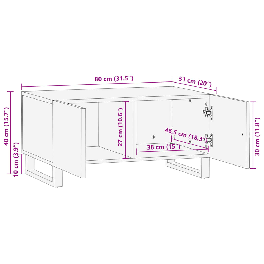 Tavolino da Salotto Marrone 80x54x40 cm Legno Massello di Mango 377463