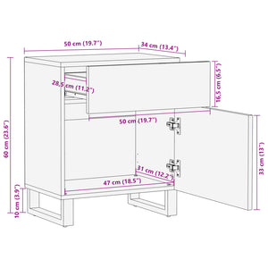 Comodino 50x34x60 cm in Legno Massello di Mango Grezzo 377476