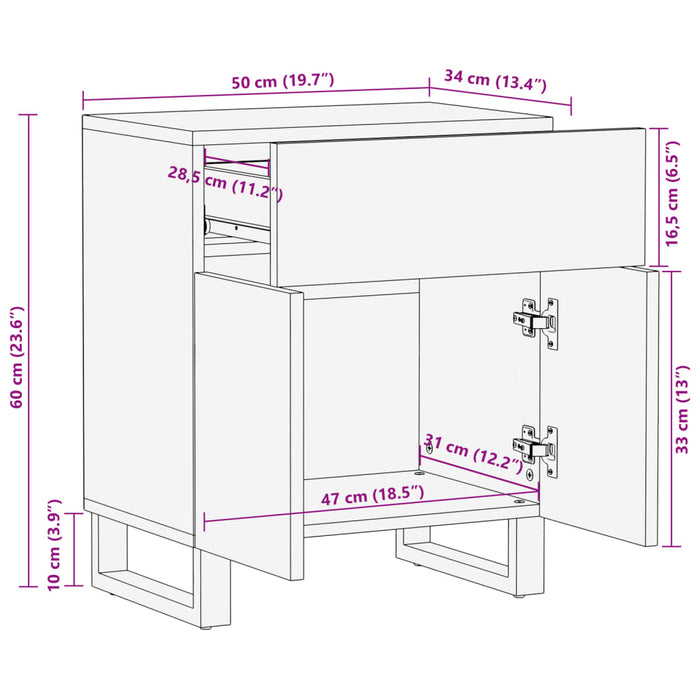 Comodino 50x34x60 cm in Legno Massello di Acacia 377492