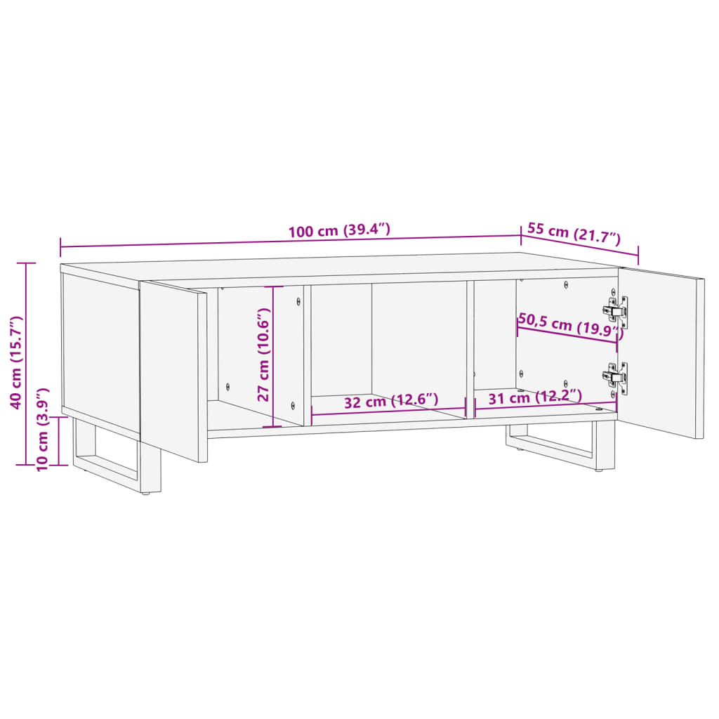 Tavolino da Salotto 100x55x40 cm in Legno Massello di Acacia 377500