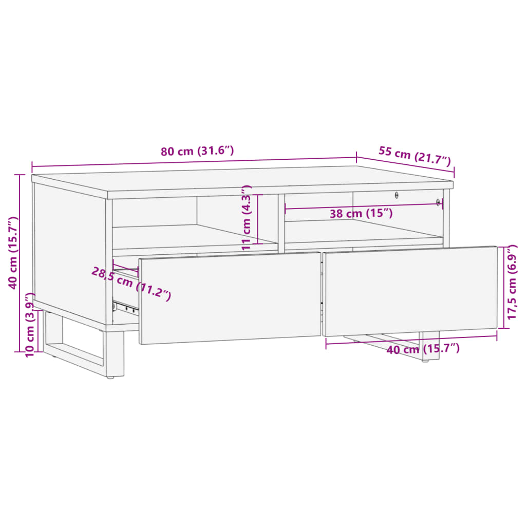 Tavolino da Salotto Marrone 80x55x40 cm Legno Massello di Mango 377502