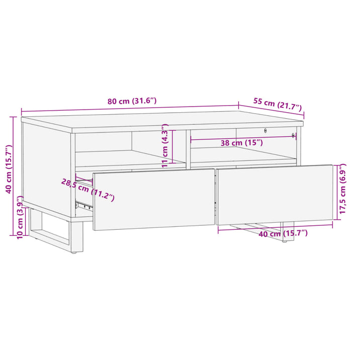 Tavolino da Salotto Marrone 80x55x40 cm Legno Massello di Mango 377502