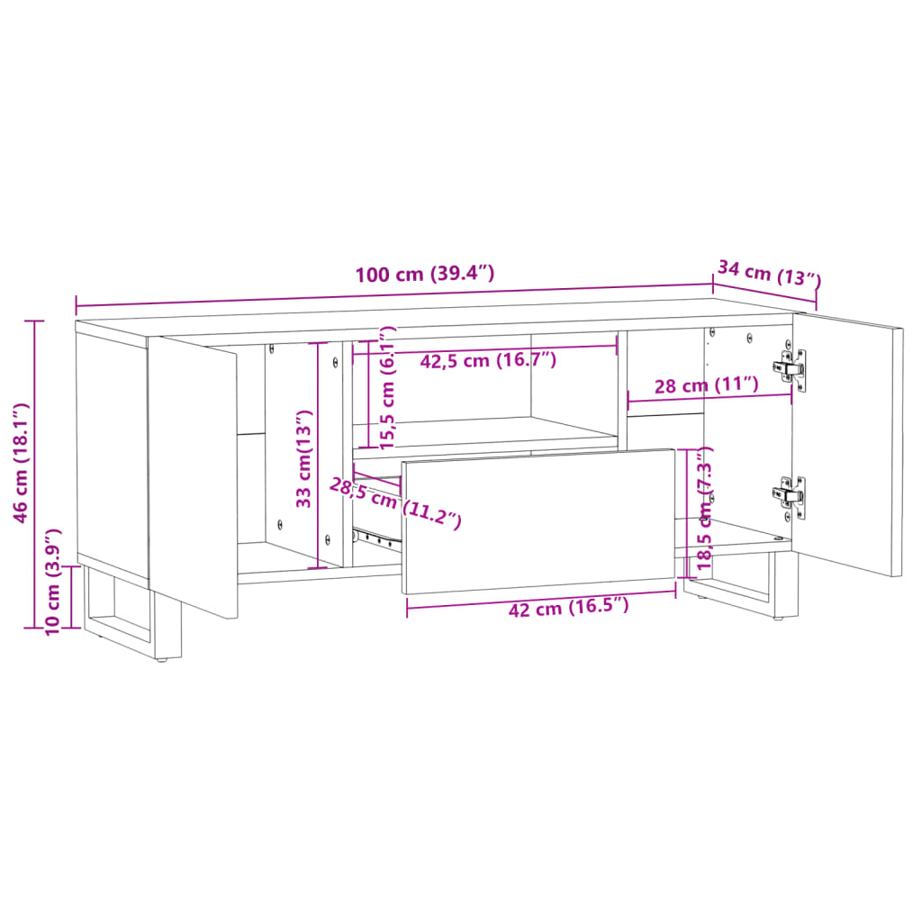 Mobile Porta TV Marrone 100x34x46 cm in Legno di Mango 377506