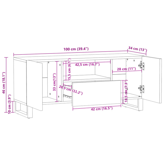 Mobile Porta TV Marrone 100x34x46 cm in Legno di Mango 377506