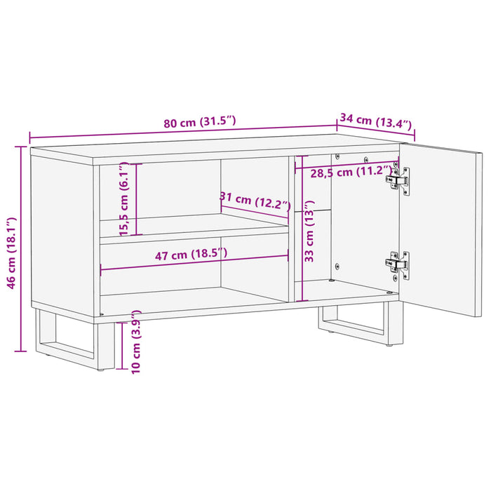 Mobile Porta TV 80x34x46 cm in Legno Massello di Acacia 377510