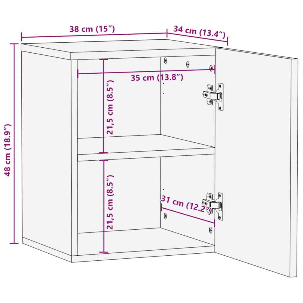 Mobile da Bagno a Parete 38x34x48cm in Legno Massello di Acacia 377535