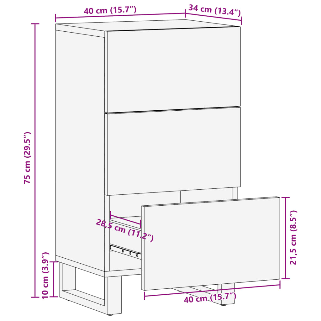 Credenza Marrone 40x34x75 cm in Legno Massello di Mango 377551