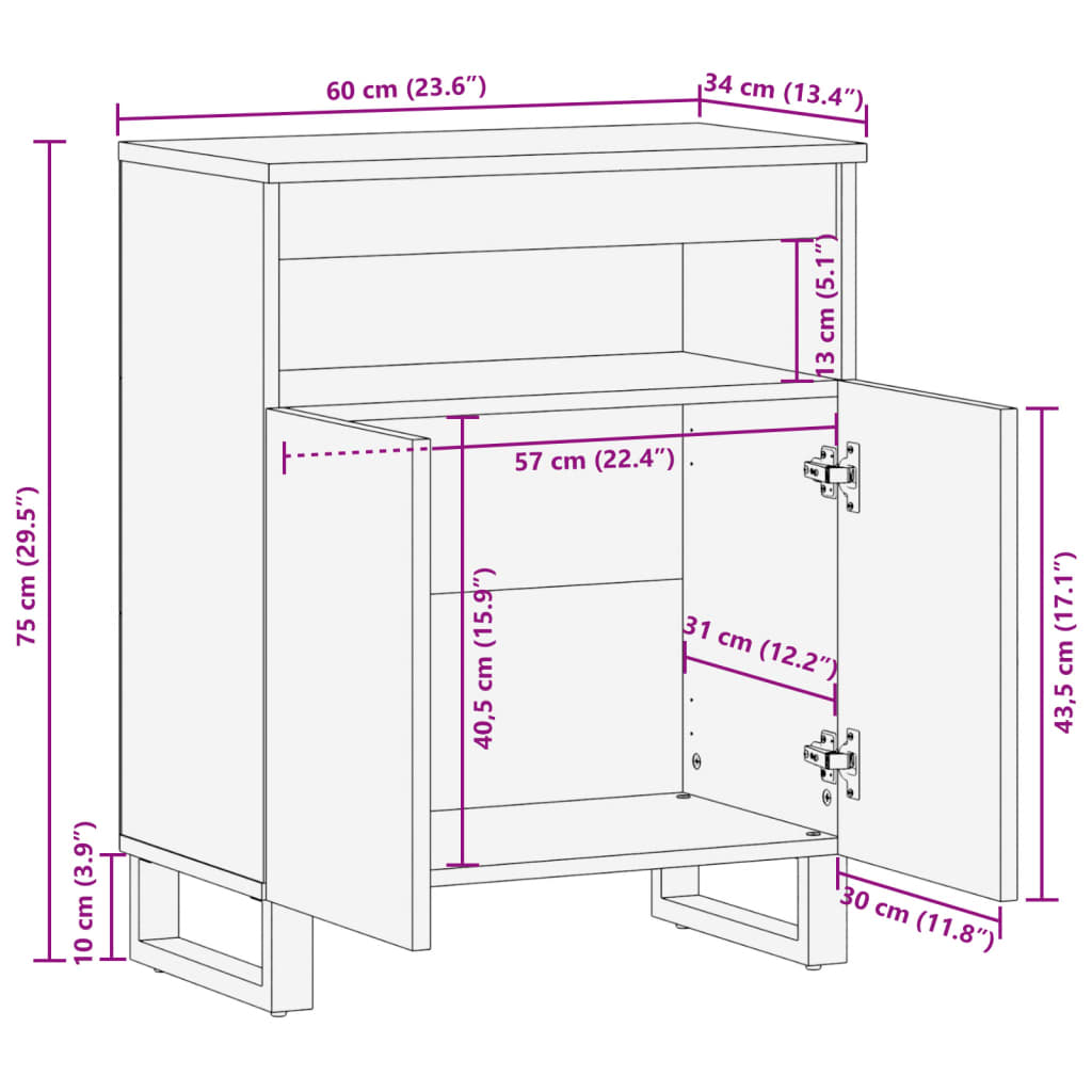 Credenza 60x34x75 cm in Legno Massello di Acacia 377563