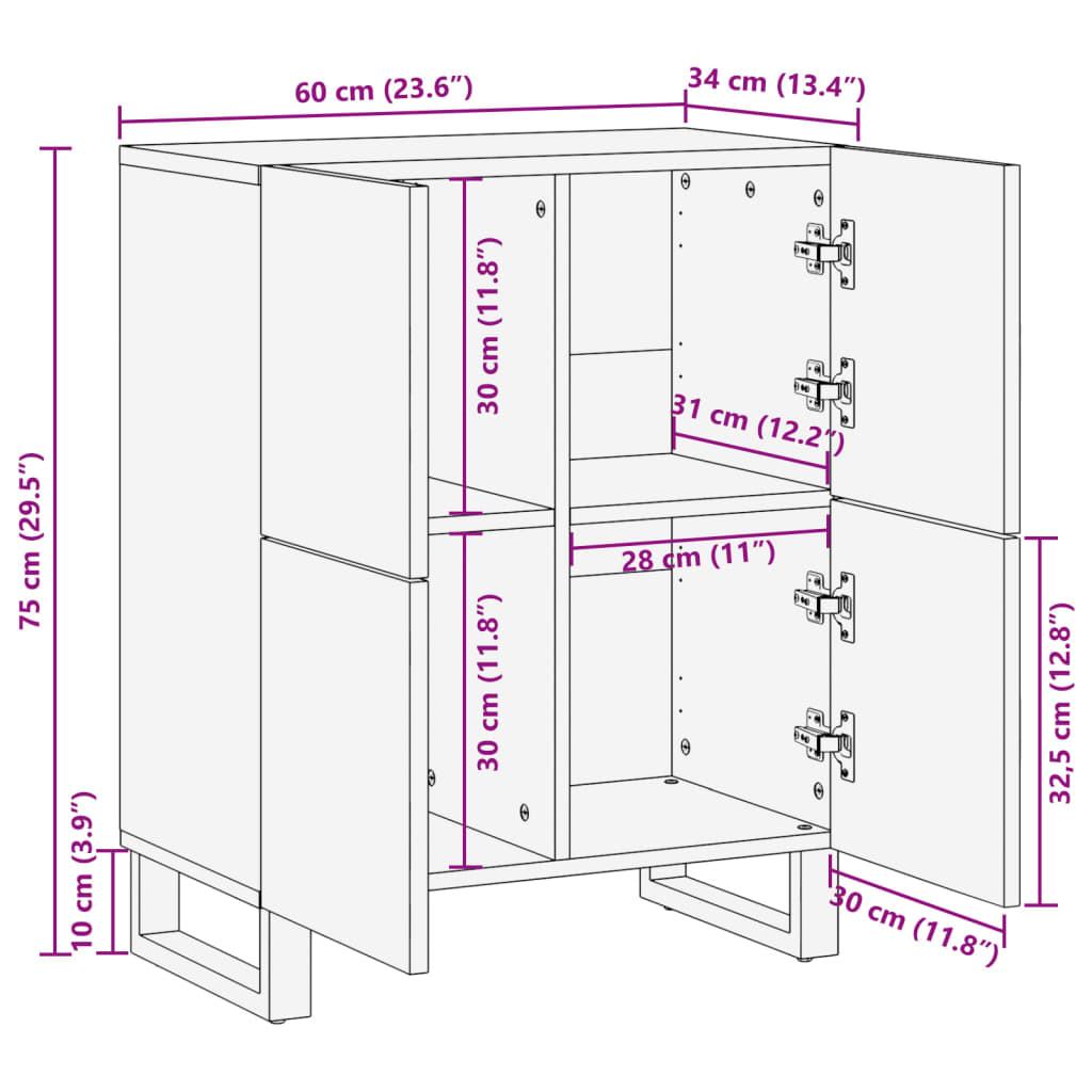 Credenza 60x34x75 cm in Legno Massello di Mango 377567