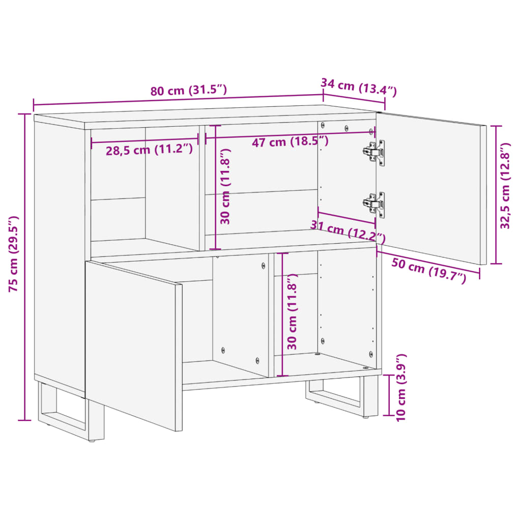 Credenza 80x34x75 cm in Legno Massello di Acacia 377573