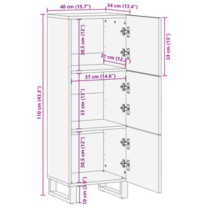 Credenza 40x34x110 cm in Legno Massello di Mango Grezzo 377579