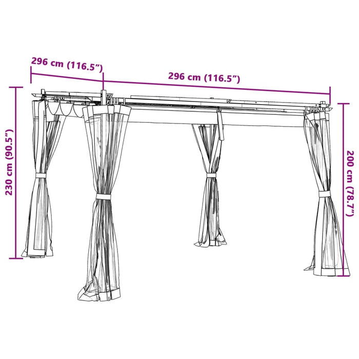 Gazebo con Pareti in Rete Crema 3x3 m in Acciaio 4003908