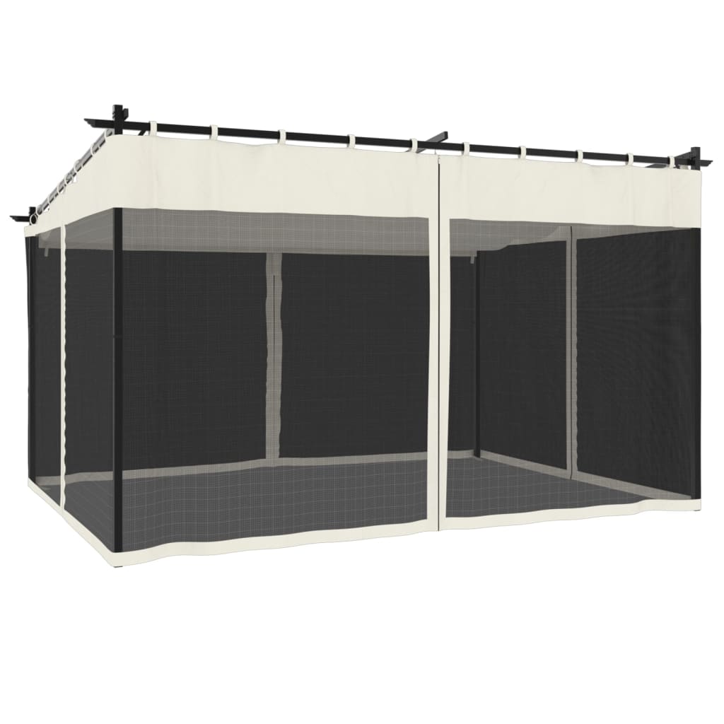 Gazebo con Pareti in Rete Crema 4x3 m in Acciaio 4003911