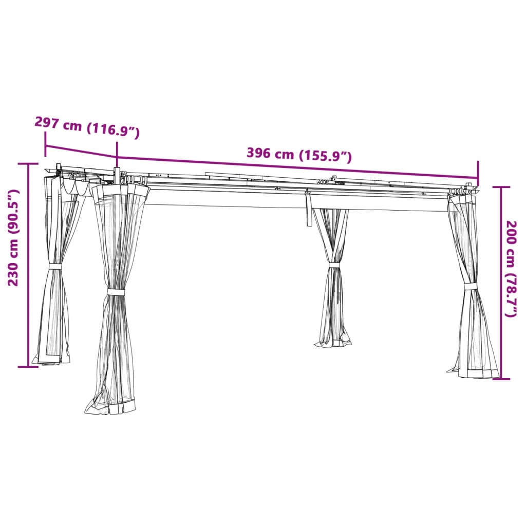 Gazebo con Pareti in Rete Crema 4x3 m in Acciaio 4003911