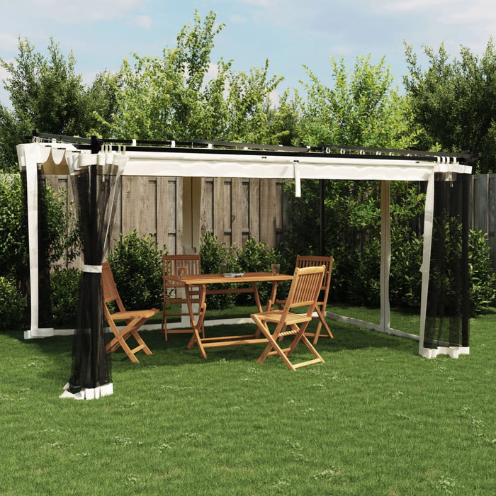 Gazebo con Pareti in Rete Crema 4x3 m in Acciaio 4003911