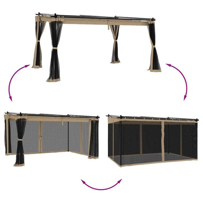 Gazebo con Pareti in Rete Tortora 4x3 m in Acciaio 4003913