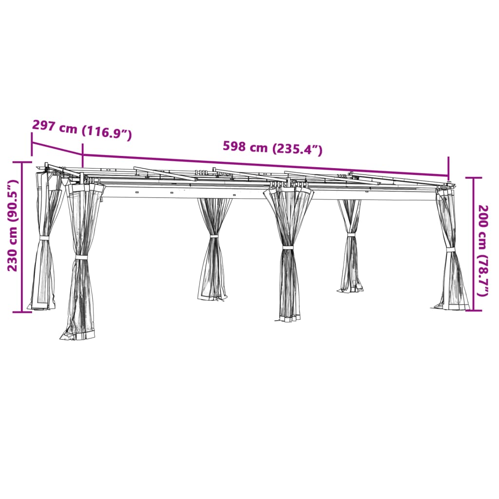 Gazebo con Pareti in Rete Crema 6x3 m in Acciaio 4003914