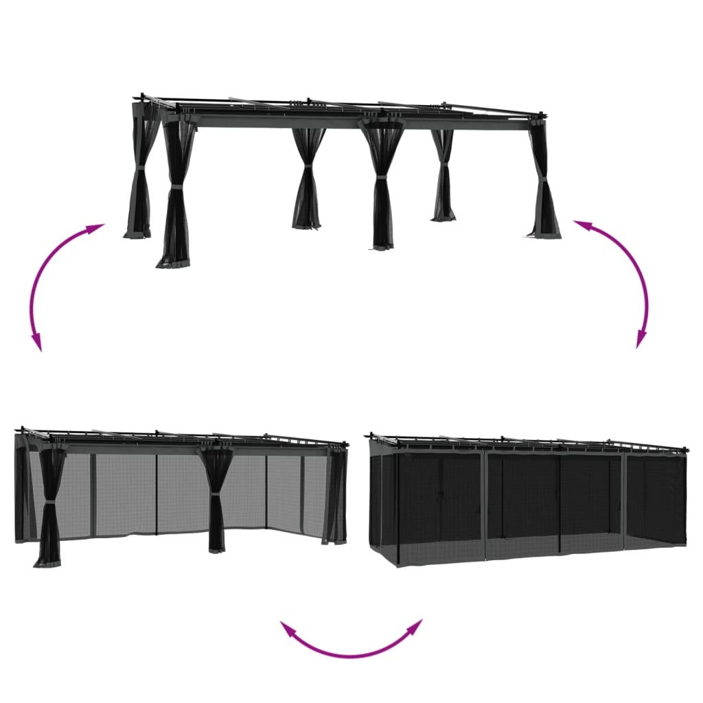 Gazebo con Pareti in Rete Antracite 6x3 m in Acciaio 4003915