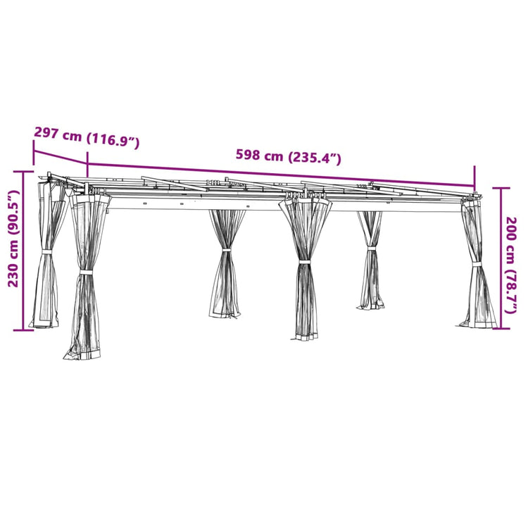 Gazebo con Pareti in Rete Tortora 6x3 m in Acciaio 4003916