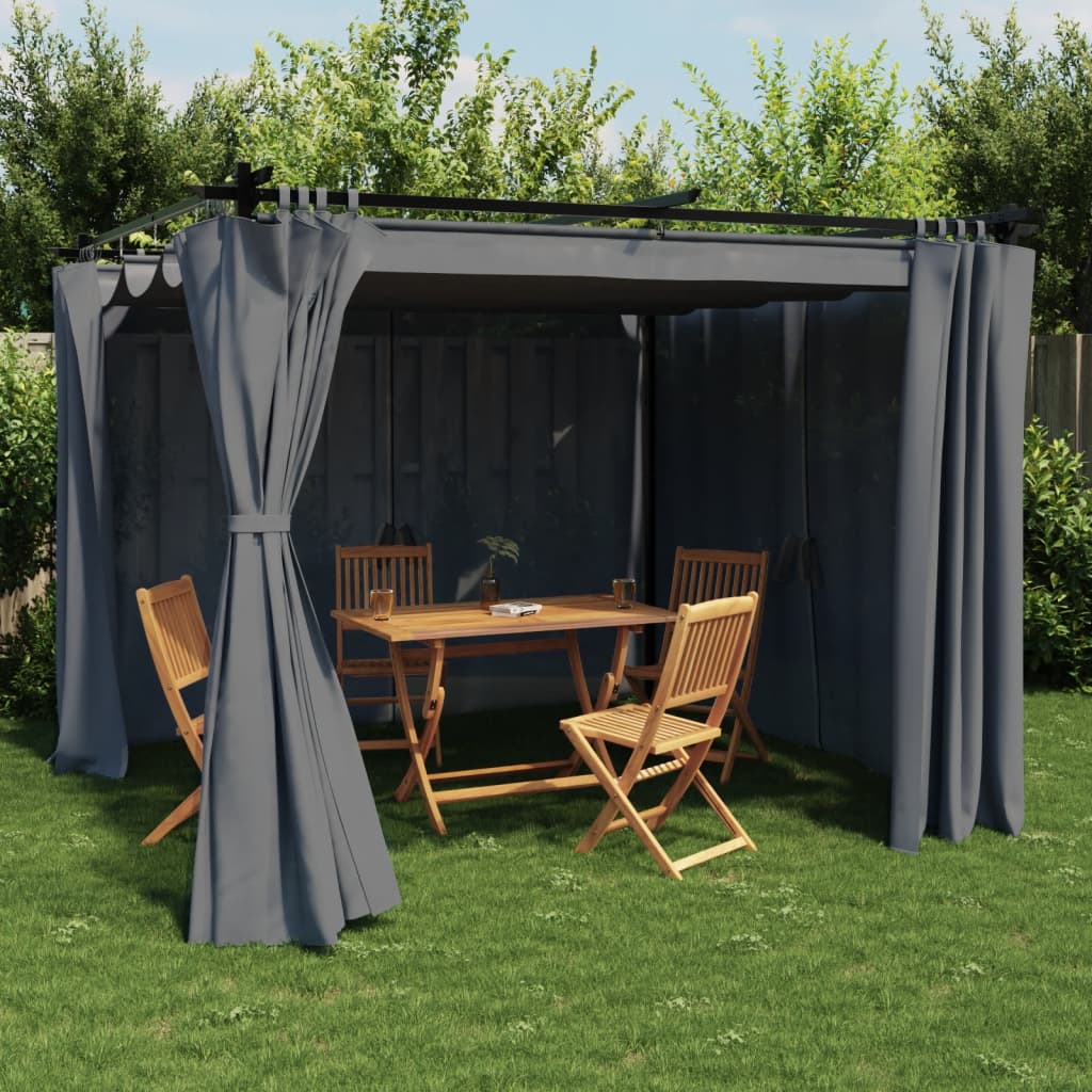 Gazebo con Tende Antracite 3x3 m in Acciaio 4003918