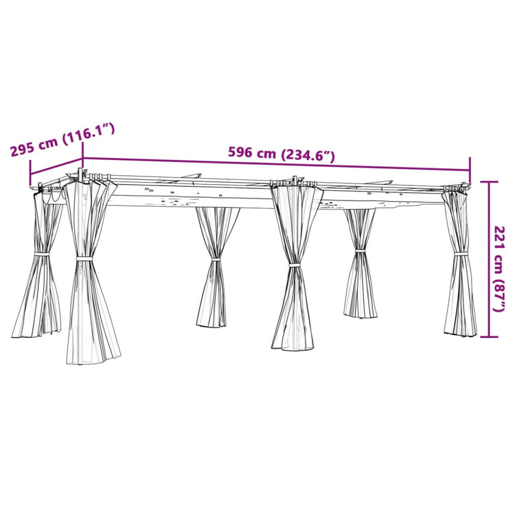 Gazebo con Tende Crema 6x3 m in Acciaio 4003920