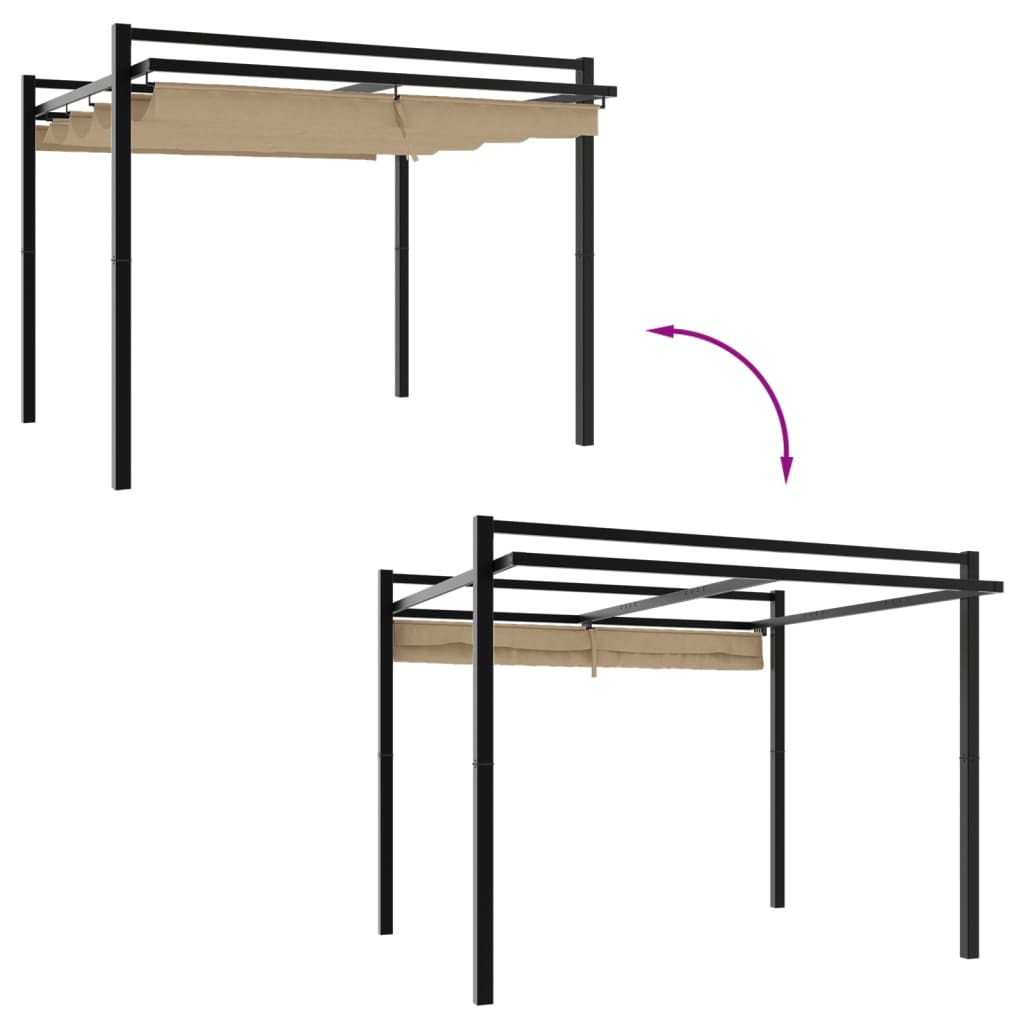 Gazebo da Giardino con Tetto Retrattile Tortora 3x3 m Alluminio 4003970