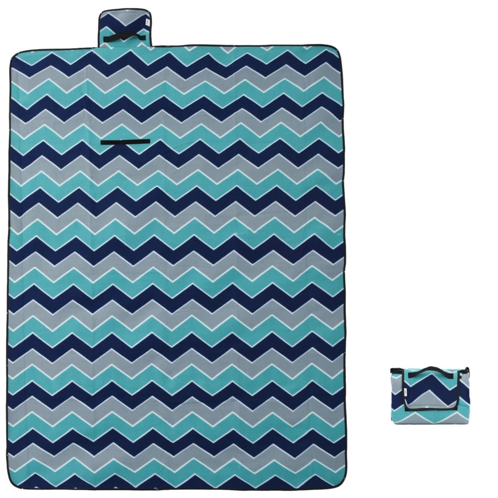 Tovaglia da Picnic Pieghevole A Onde Blu 200x150 cm in Velluto 4004205