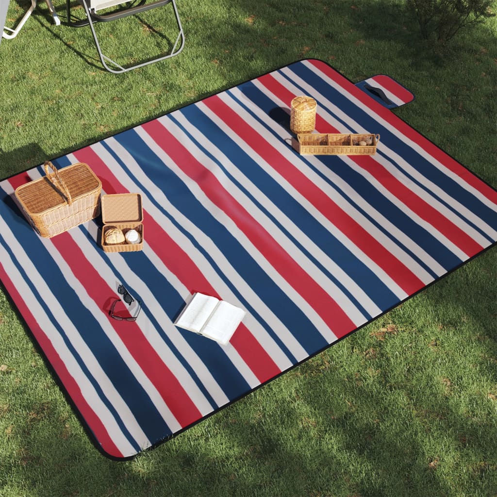 Tovaglia Picnic Pieghevole Strisce Rosse Blu 200x150 cm Velluto 4004207