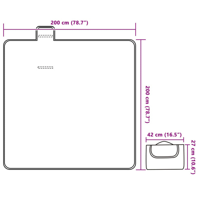 Tovaglia da Picnic Pieghevole A Onde Blu 200x200 cm in Velluto 4004210