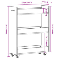 Mobile con Ruote Grigio Cemento 60x22x79cm in Legno Multistrato 840418