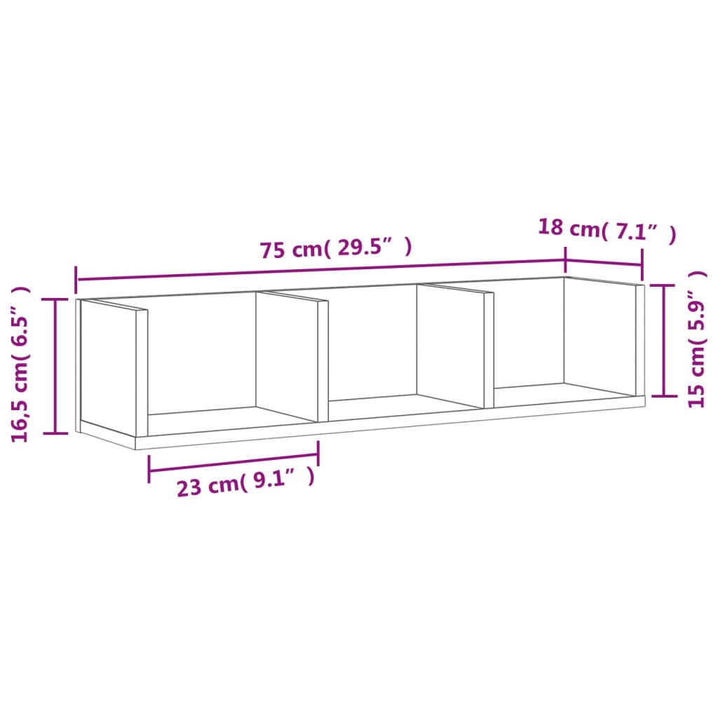 Mobile a Parete Grigio Cemento 75x18x16,5 cm Legno Multistrato 840435