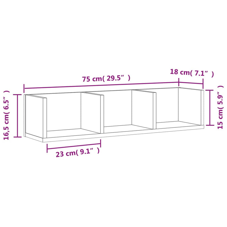 Mobile Pensile Grigio Sonoma 75x18x16,5 cm in Legno Multistrato 840439