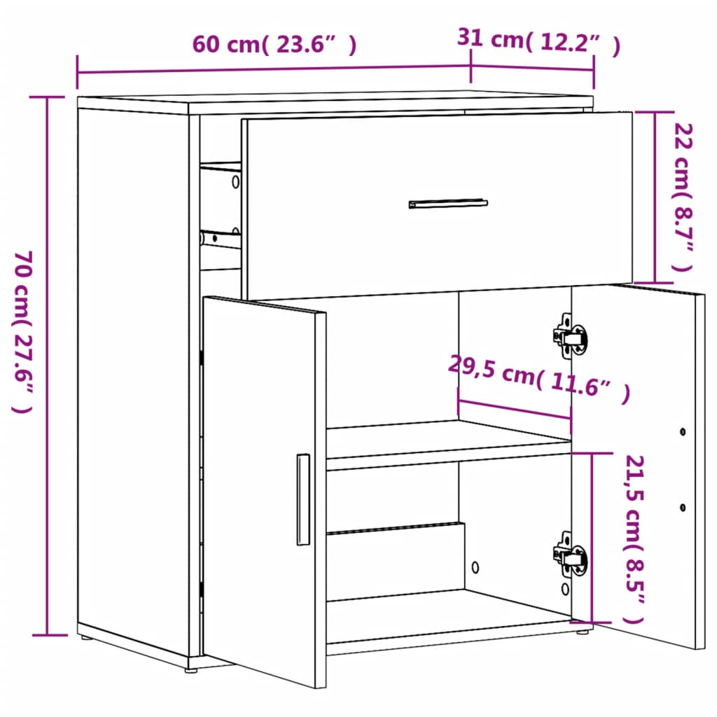 Credenza Nero 60x31x70 cm in Legno Multistrato 840465