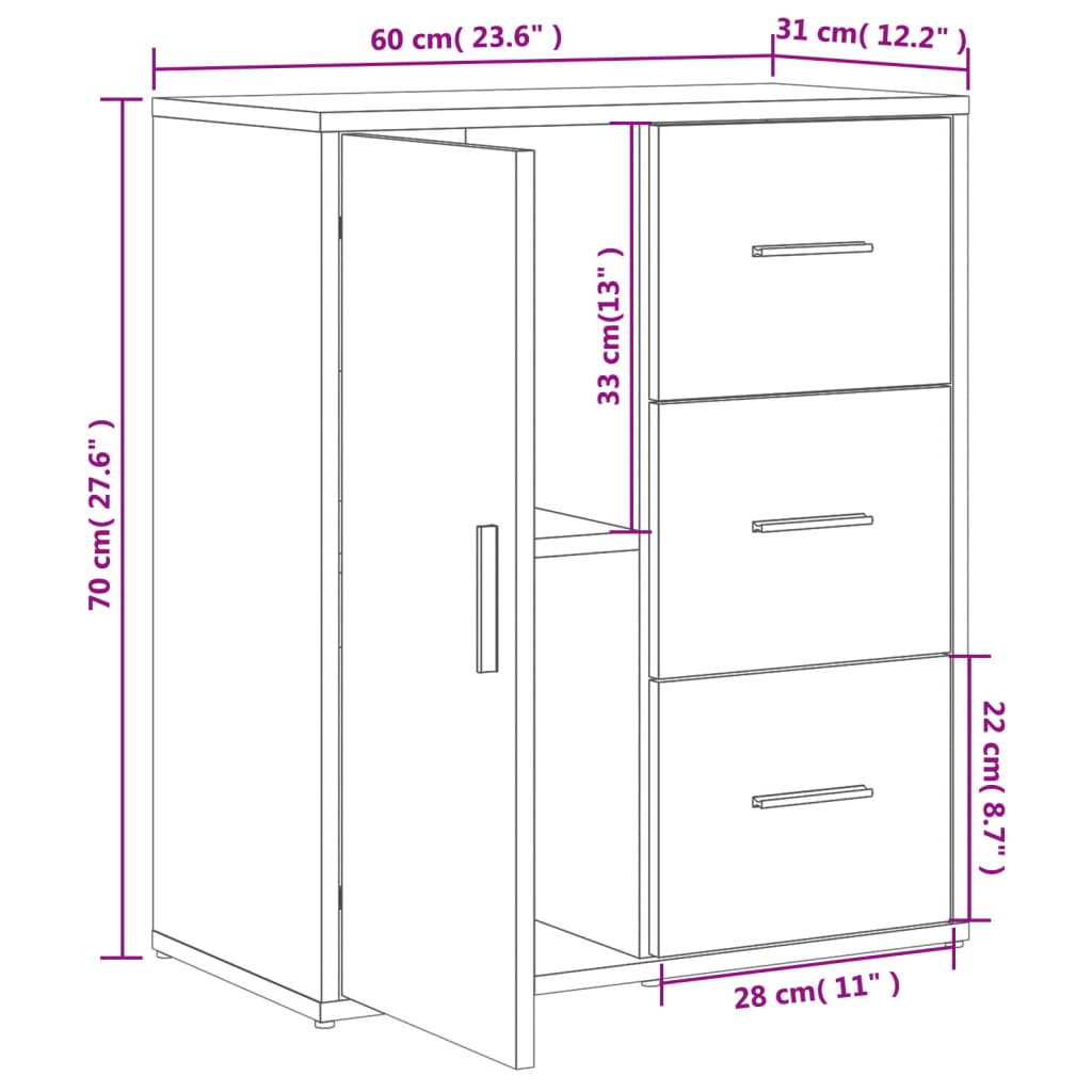 Credenza Bianco 60x31x70 cm in Legno Multistrato 840471