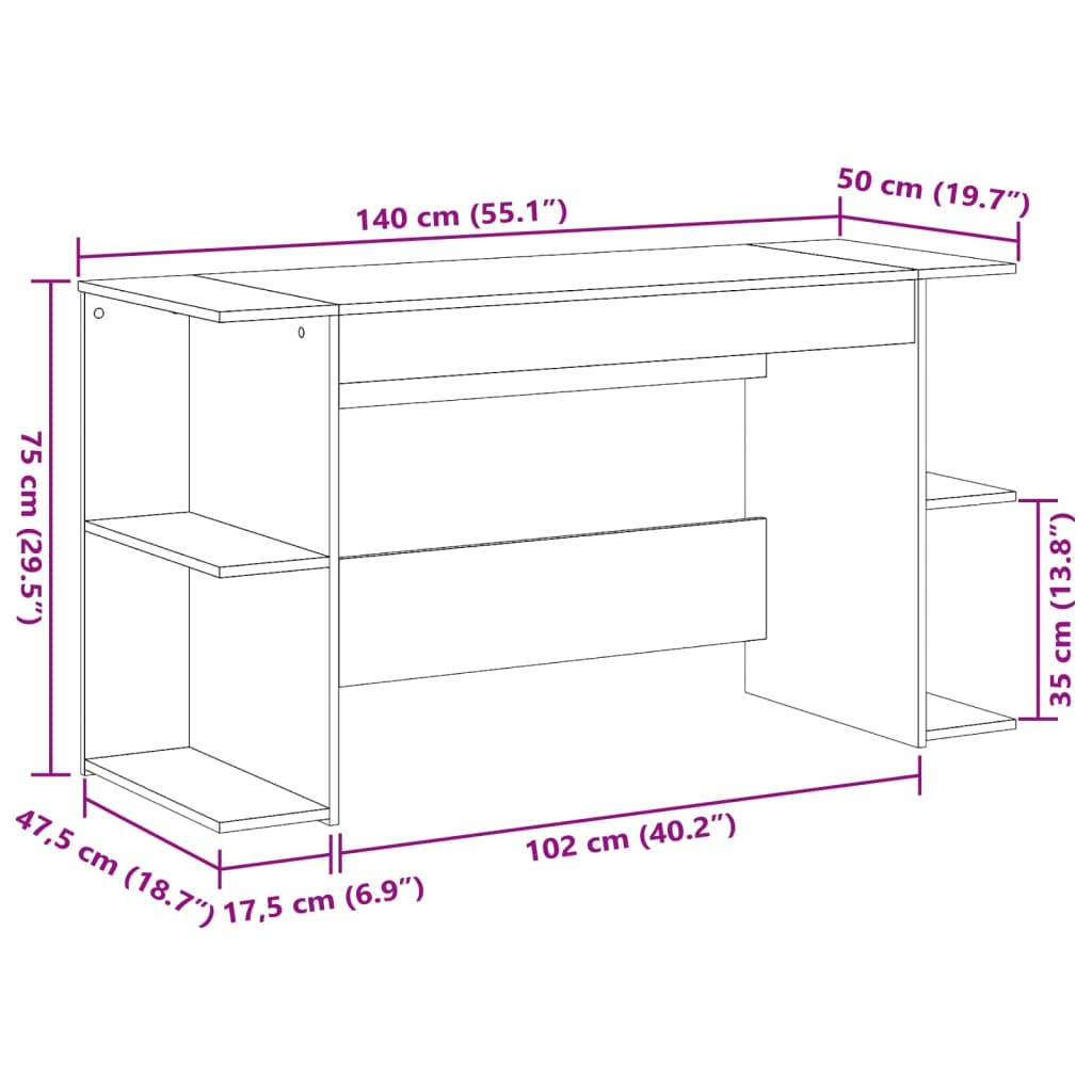 Scrivania Bianca 140x50x75 cm in Legno Multistrato 840548