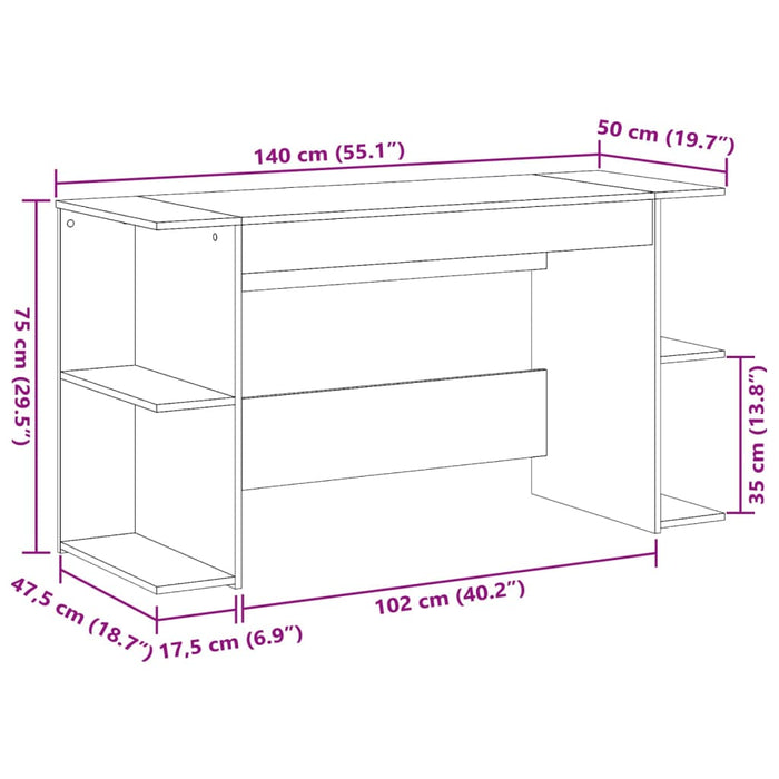 Scrivania Grigio Cemento 140x50x75 cm in Legno Multistrato 840551