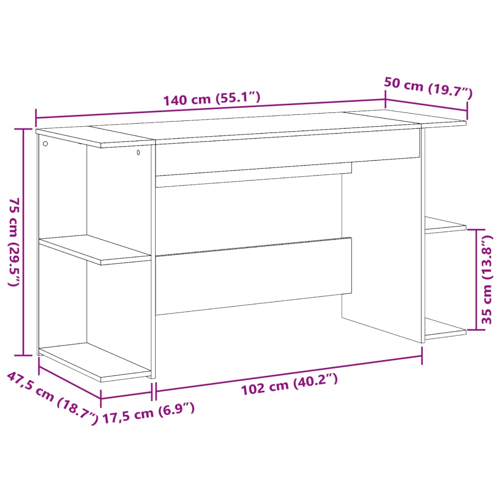 Scrivania Rovere Fumo 140x50x75 cm in Legno Multistrato 840552