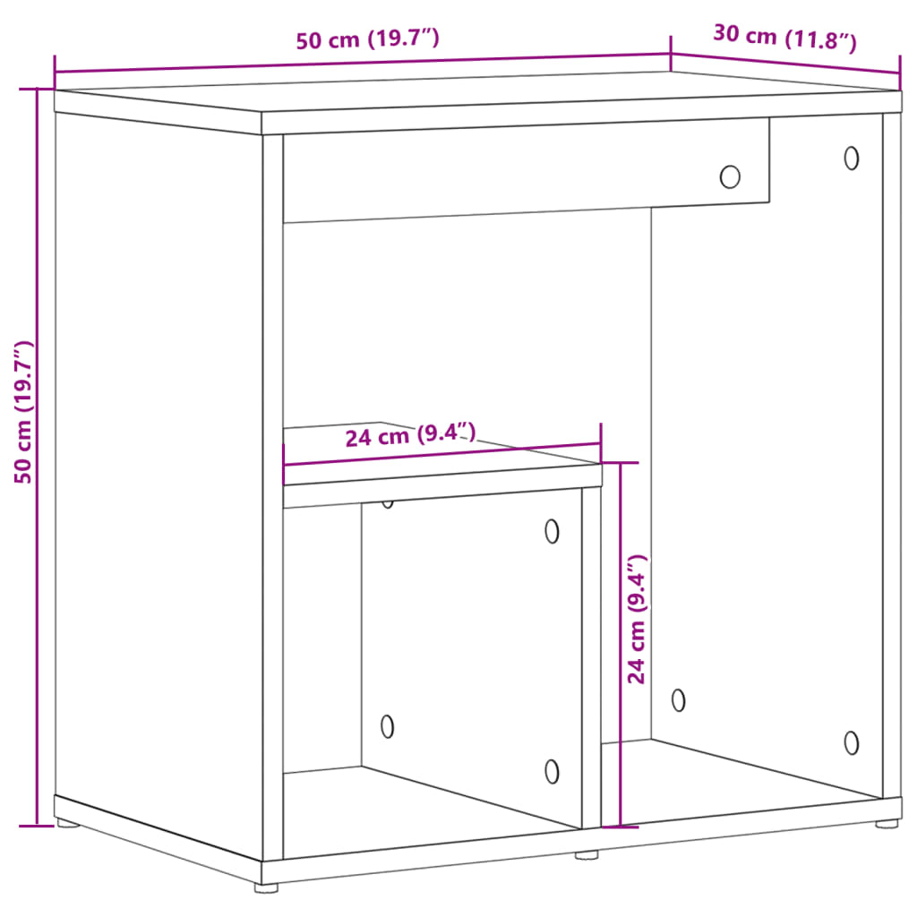 Tavolino Nero 50x30x50 cm in Legno Multistrato 840557