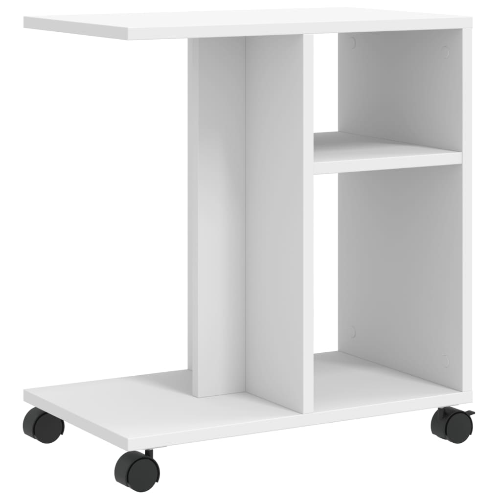 Tavolino con Ruote Bianco 50x30x55 cm in Legno Multistrato 840569