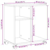 Tavolino con Ruote Bianco 50x30x55 cm in Legno Multistrato 840569