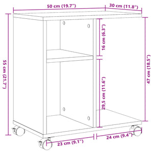 Tavolino con Ruote Bianco 50x30x55 cm in Legno Multistrato 840569