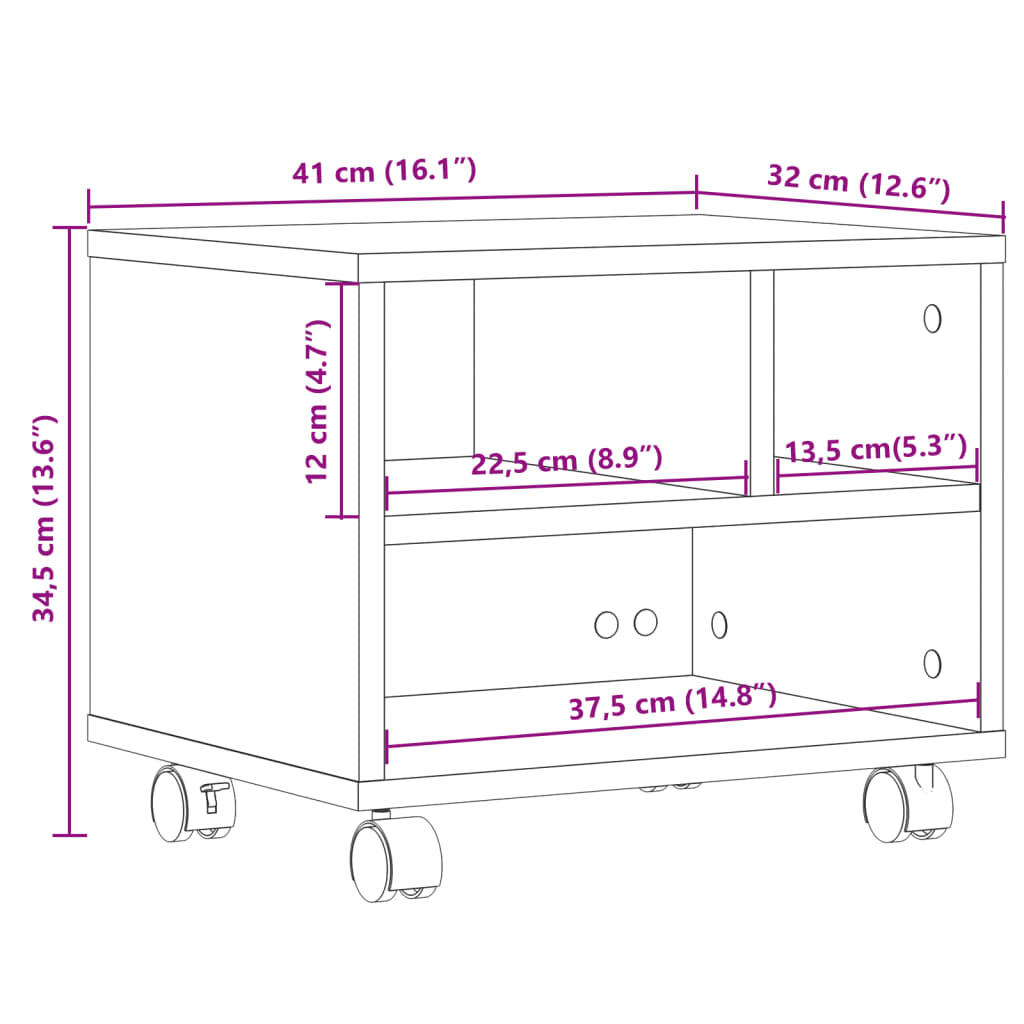 Supporto per Stampante con Ruote Rovere Sonoma 41x32x34,5 cm 840613