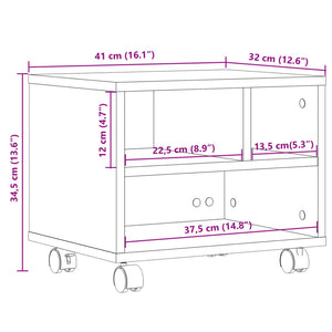 Supporto per Stampante con Ruote Grigio Cemento 41x32x34,5 cm 840614